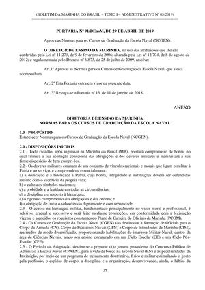 Normas para os Cursos de Graduação da Escola Naval (NCGEN) 2019