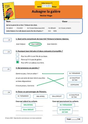 Fiches Rallye Lecture Corrigées Aubagne La Galère Niveaux 1 & 2