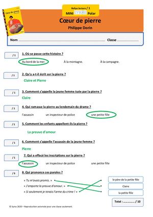 Fiches Rallye Lecture Corrigées Cœur De Pierre Niveaux 1 & 2