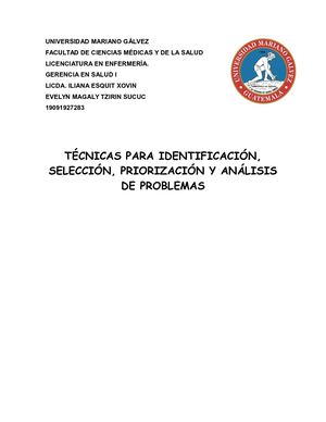Técnicas para identificación, selección, priorización y análisis de problemas