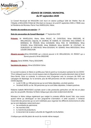 Conseil Municipal Du 7 Septembre 2020