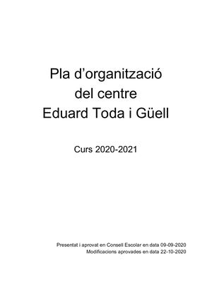 Pla D'organització Curs 2020 21