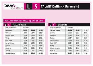 Fiche horaire L5 - plan transport à partir du mardi 3/11