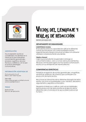 Vicios Del Lenguaje Y Reglas De Redacción