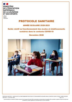 Protocole Sanitaire rentrée 2020-2021