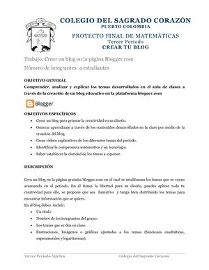 Crear Un Blog En Matemáticas Proyecto Final 3p