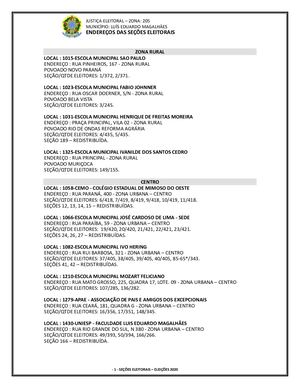 Endereços Seções Eleitorais de Luís Eduardo Magalhães