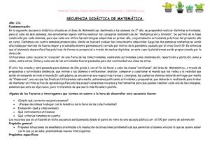 SECUENCIA DIDÁCTICA DE MATEMÁTICA FUNDAMENTACION
