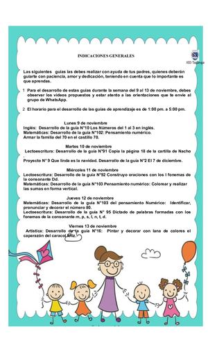 Actividades Para Desarrollar Del 9 Al 13 De Noviembre Grado Preescolar (Jornada Tarde) Libro