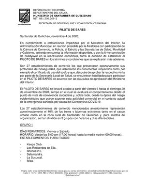 Piloto de Bares Santander de Quilichao