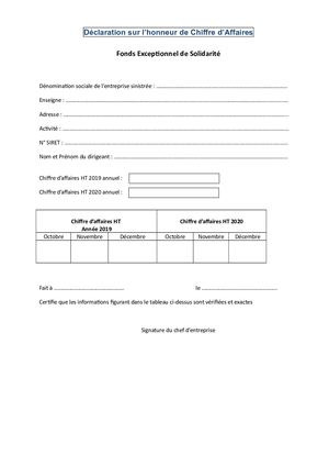 Attestation De Chiffre d'Affaire