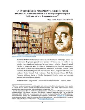La Evolución del Pensamiento Penal Boliviano - 2020