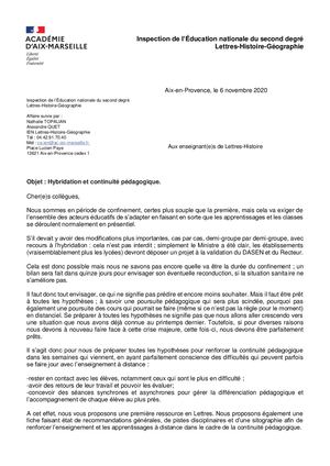 6 11 20 Courrier Des Inspecteurs Lettres His Toire Hybridation Et Continuité Pédagogique