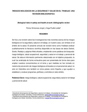 Riesgos Biologicos En La Seguridad Y Salud En El Trabajo