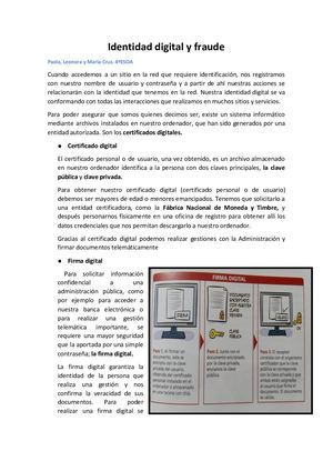 Identidad Digital Y Fraude. María Cruz, Paola y Leonora.