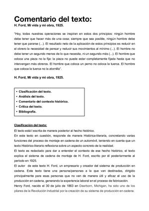 Comentario Texto ( H Ford, Mi Vida Y Mi Obra, 1925 ) Alejandro Moya Y Marina López