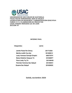 Informe Final De Elaboracion De Proyectos