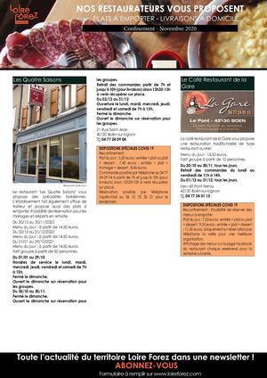 Confinement Novembre 2020 Initiatives Restaurants Loire Forez
