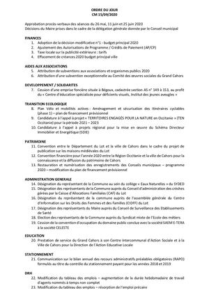 Séance du conseil municipal de la ville de Cahors du 15 septembre 2020