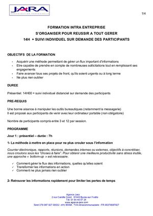 Programme Formation S'organiser Pour Booster Son Efficacité