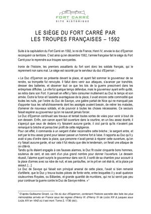 Le siège du Fort Carré