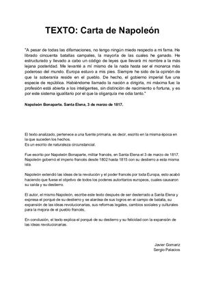 Comentario de Texto Carta De Napoleón