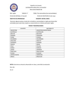 Calaméo - Guia De Ingles 5°1 Primer Periodo
