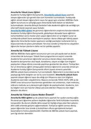 Amerika'da Yüksek Lisans Eğitimi