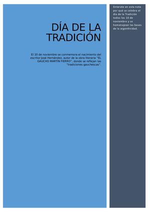 ¿Por qué se celebra el Día de la Tradición en la Argentina? Taller de Apoyo Pedagógico. Prof. Mariana Franza
