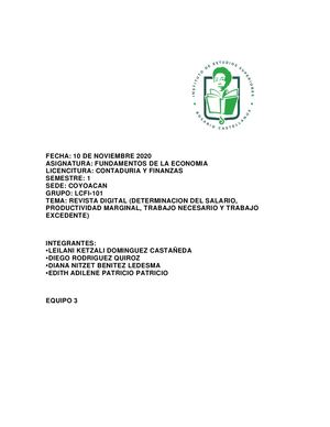 Determinacion Del Salario, Productividad Marginal, Trabajo Necesario Y Trabajo Excedente Equipo 3