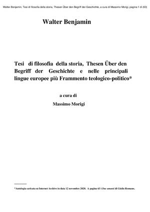 Walter Benjamin, Tesi Di Filosofia Della Storia, Thesen ÜBer Den Begriff Der Geschichte, A Cura Di Massimo Morigi, Repubblicanesimo Geopolitico, Neo Marxismo, Filosofia Della Prassi