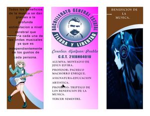 Triptico De Los Beneficios De La Musica