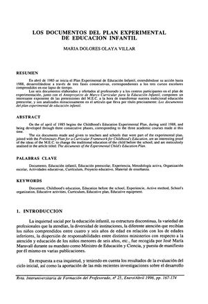 Dialnet Los Documentos Del Plan Experimental De Educacion Infanti 117901