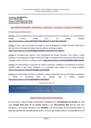 Informática Sexto Año Sexta Entrega