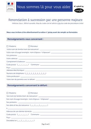 Renonciation à Succession Par Une Personne Majeure