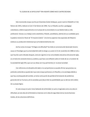 Comentario Sobre El Elogio De La Dificultad