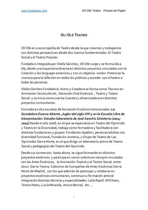 Olí Olé Presas Papel.Teatro Y Memoria