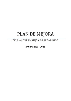 Plan De Mejora Ceip Andrés Manjón Algarinejo 2020 2021