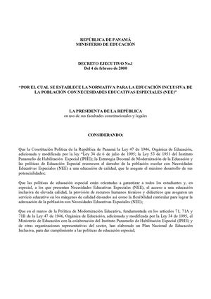 Decreto Ejecutivo No 1 Del 4 2 2000
