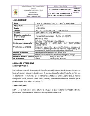 Guá De Autoestudio 11° Qca 3er Período