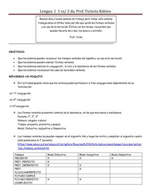 Tarea De Verbos Lengua Bianca Rodriguez Pdf