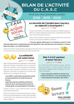 Bilan de l'activité du CASC 2018-2019 et 2020