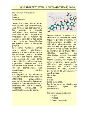 Que Aporte Tienen Las Biomoleculas