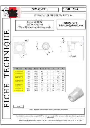 Ecrou SERFIN INOX A4 hex