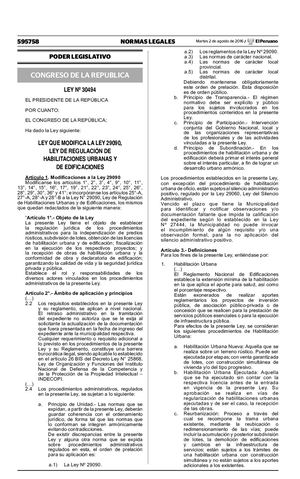 Ley 30494 Que Modifica La Ley 29090 Ley De Regulacion De Habilita Ley N 30494 1410669 1
