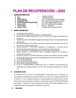 Plan De Recuperación