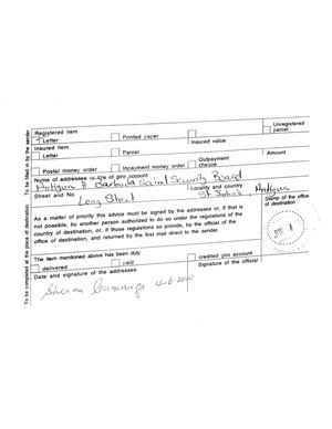 M Ferracho's Registered SF-181 Delivered to Social Security Board