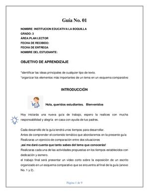 Guia Correcta De Aprendizaje De Plan Lector Grado 3