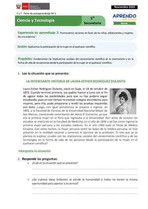 Ficha De Autoaprendizaje Semana 33 Quinto Grado Secundaria