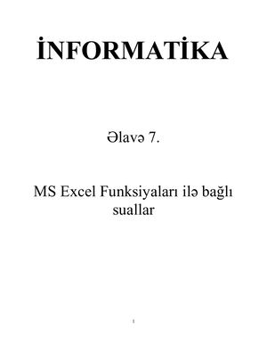 İNformatika ƏLavə 7 Ms Excel Funksiyaları Ilə Bağlı Suallar (1)